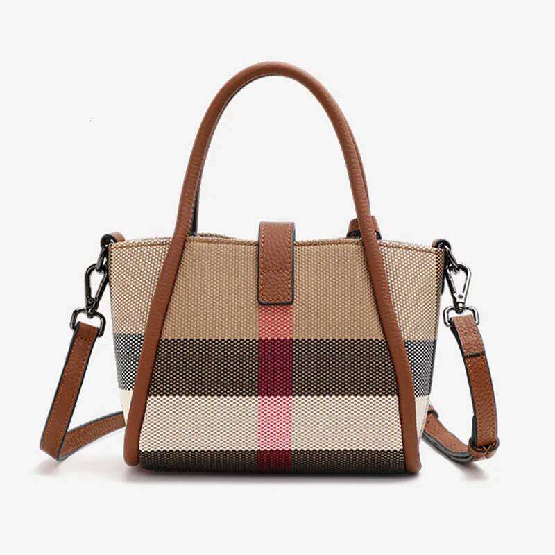 Luxurious designer's popular leather bucket bag style in 2025. New checked women's casual handbag. Crossbody bag.