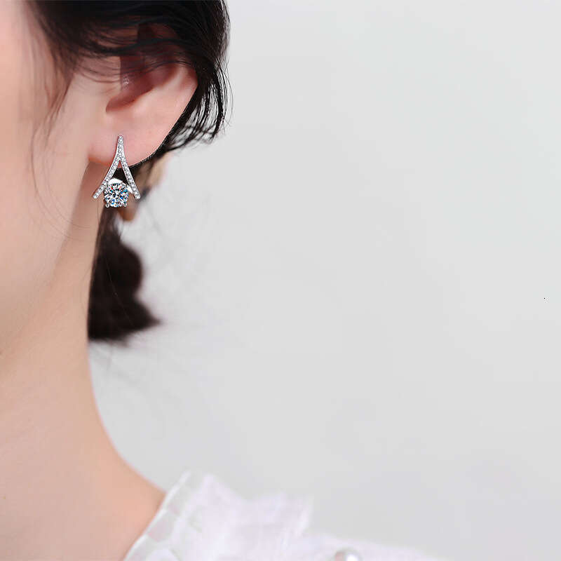 S925 Pure S925ier Light Full Dia V-S925haped 1 caratS925 MoiS925S925anite S925tud EarringS925 c06
