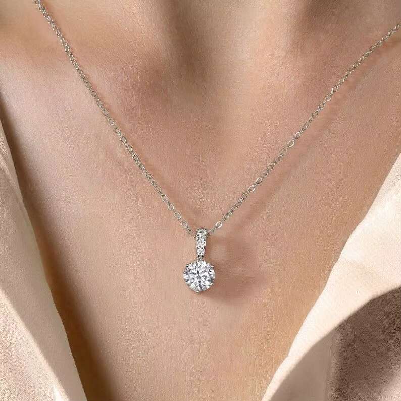 Stylever Real 1 Ct Round Moissanite Diamond Gemstone Pendant Necklace for Women 925 Sterling Silver Engagement Jewelry Gifts