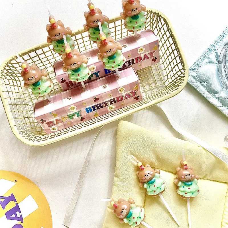 3pcs Wear Skirt Bear Candles Kids Birthday Cake Decoration Cake Toppers Cartoon Bear Birthday Candle W250704