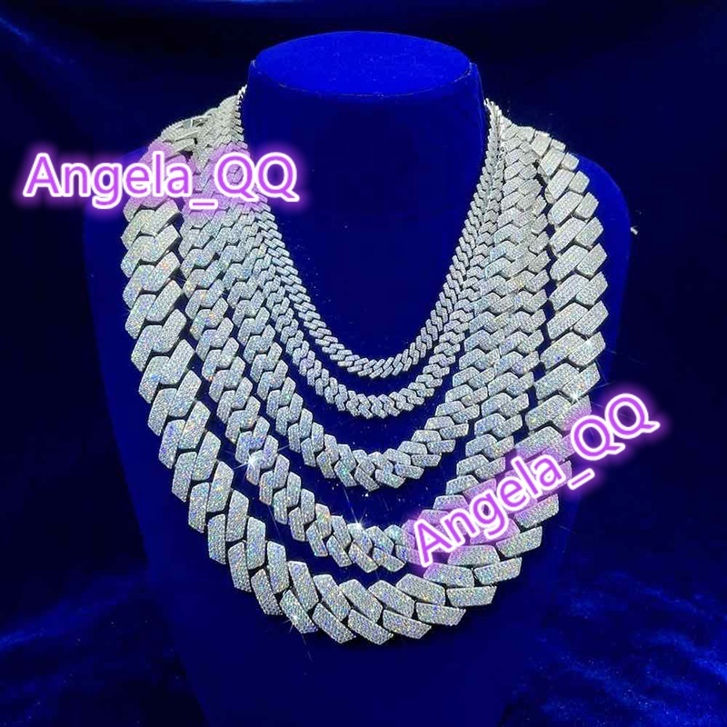 Pass Diamond Tester GRA Hip Hop S925 Silver Iced Out Bling 3 Rows 14mm 16mm 18mm 20mm VVS Moissanite Cuban Link Chain for Men