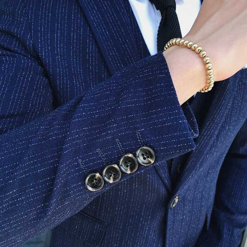 Autumn and Winter New Men Business Striped Suits Black / Blue / Gray Male Wedding Banquet Party Jacket and Pants with Vest X250704