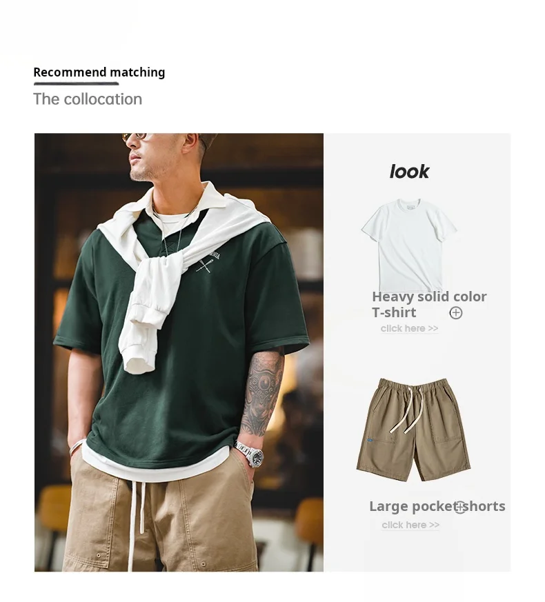 Maden Contrasting Color Short Sleeve T-shirts for Men Summer Green Loose Fit Polo Shirt Casual Embroidery Tee Tops for Daily
