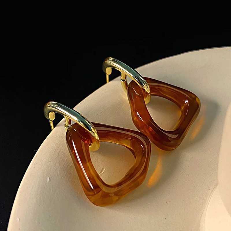 Geometric Brown Resin Metal Drop Post Earrings For Women Fashion Jewelry Trendy New Style Holiday Accessories Wholesale C1750 Y250704