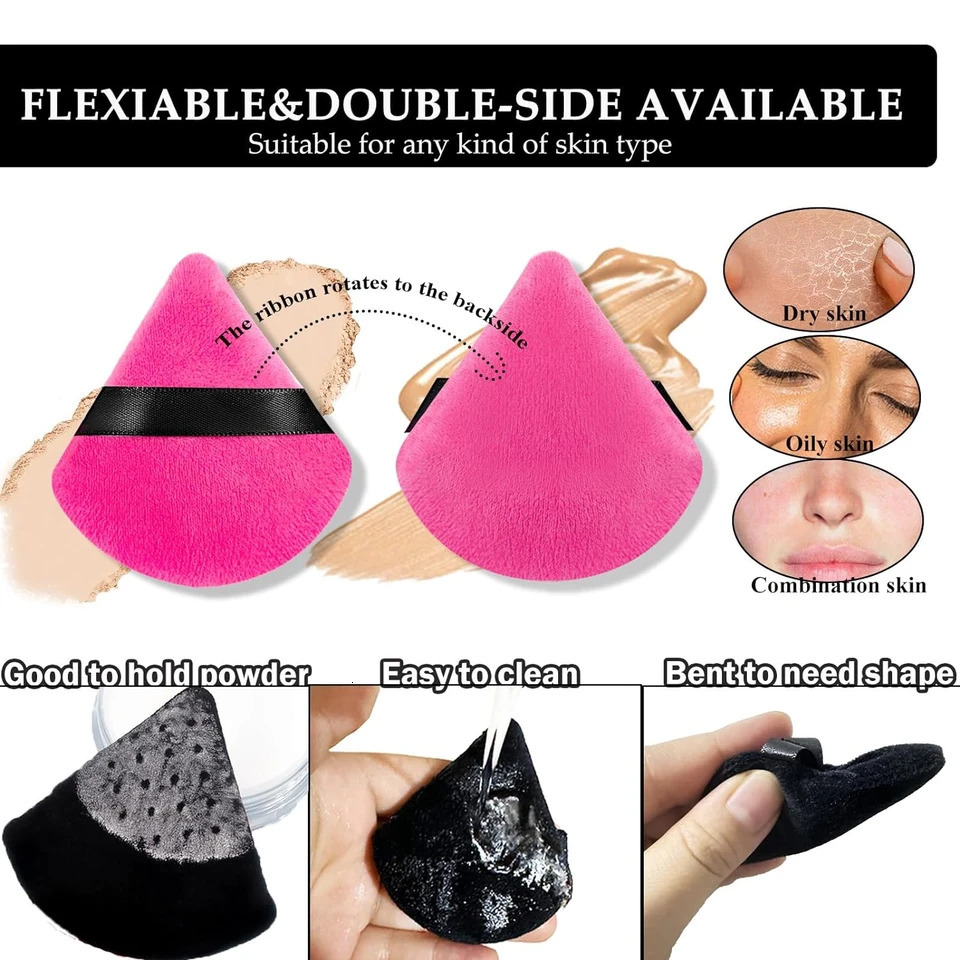 Exquisitely Soft and Velvety Set of 15 Reusable Triangle Powder Puffs - Essential Makeup Tools for Precise Application on Under 250625