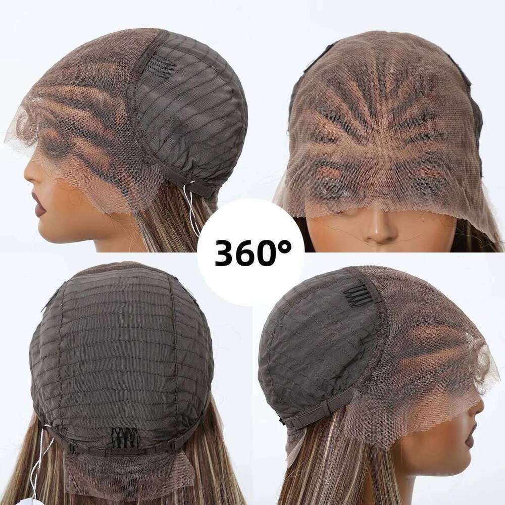 HENRY MARGU 13x6 Front Brown Highlight for Women Pre-Braided Lace Frontal Synthetic Wig Silky Straight Daily Braid Wigs