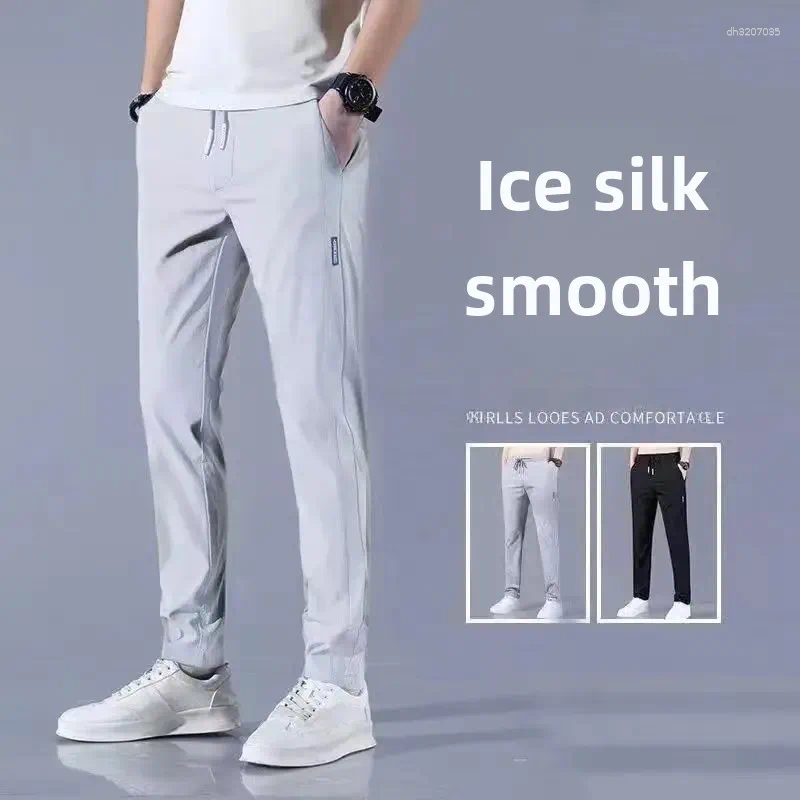 Men's Pants Ice Silk Straight-leg Casual Business Long Trousers Quick-drying Trendy Slim Fit Sports