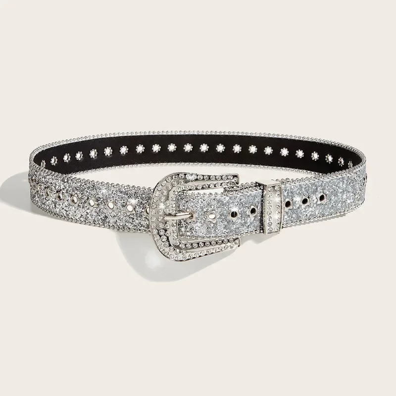 Rhinestone Star Leather Belt 3.8cm Y2k Bling Sequin Punk Belts Fashion Waistband Jeans Pants Decor Belt for Women Men 250627