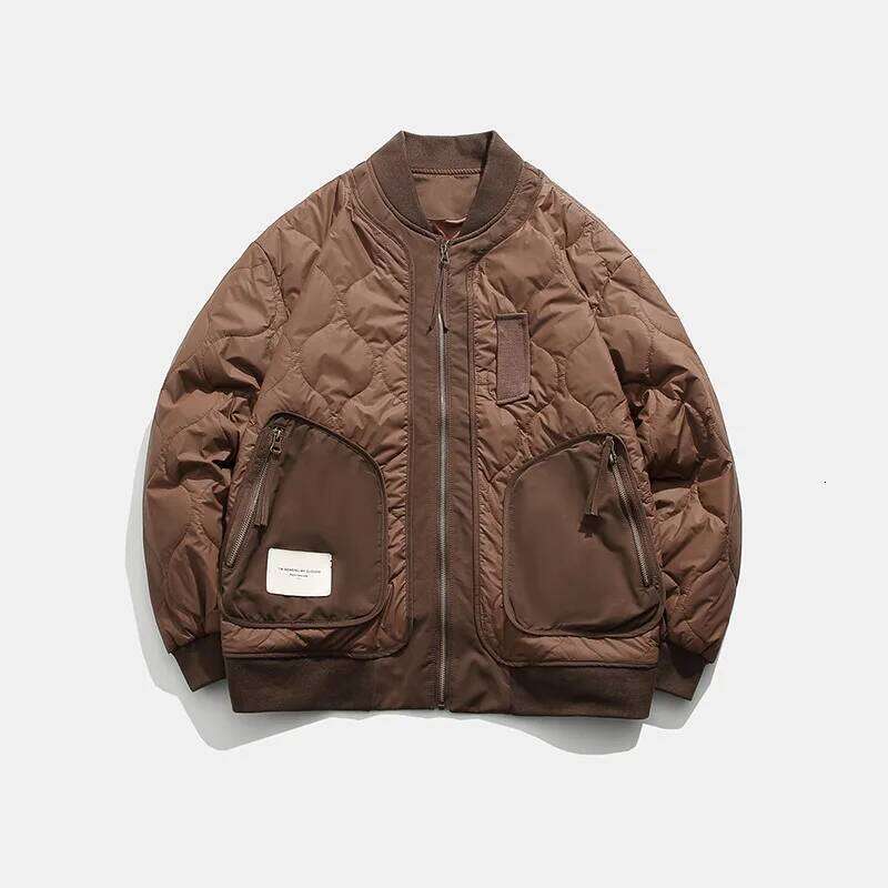 Winter Colored Large Pocket Sticker Quilted Baseball Collar Thin Cotton Coat Outdoor Trekking Camp Riding Sports Jacket 250701