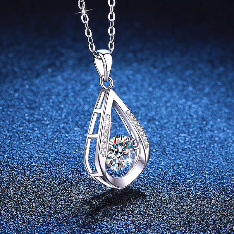 S925 Pure S925ier for Women Water Drop Dynamic Pendant 1 caratS925 MoiS925S925anite Necklace aeb