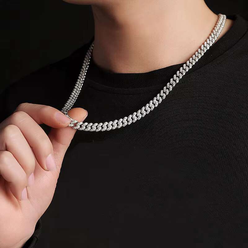 Hip Hop Jewelry D VVS Round Moissanite Diamond S925 Iced Out Moissanite Cuban Necklace Link Chain Jewelry