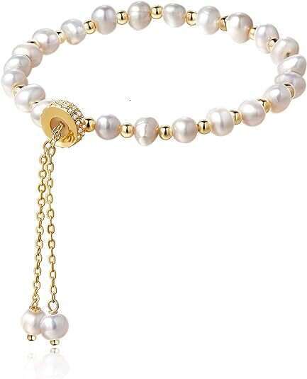DHCollections Niche Light Pearl Beaded Bracelet Gold-Plated Adjustable Fashion Charm for Women and Girls