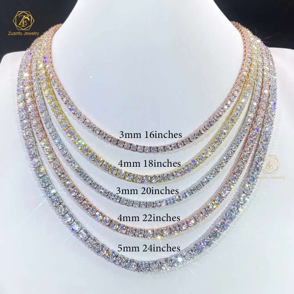 Wholesale Cheapest High Quality Moissanite Chain White/Yellow/Rose Gold Plated 925 Silver Ice Out Moissanite Tennis Chain