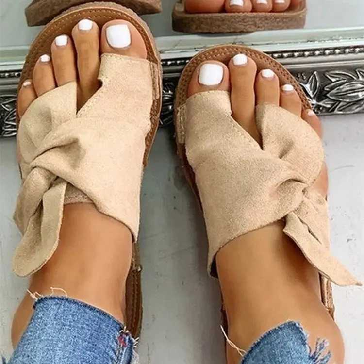 35-43 Womens Summer Fashion Shoes Slippers Cute Butterfly-knot Flats Casual Sandals Solid Color Beach Shoes W250704