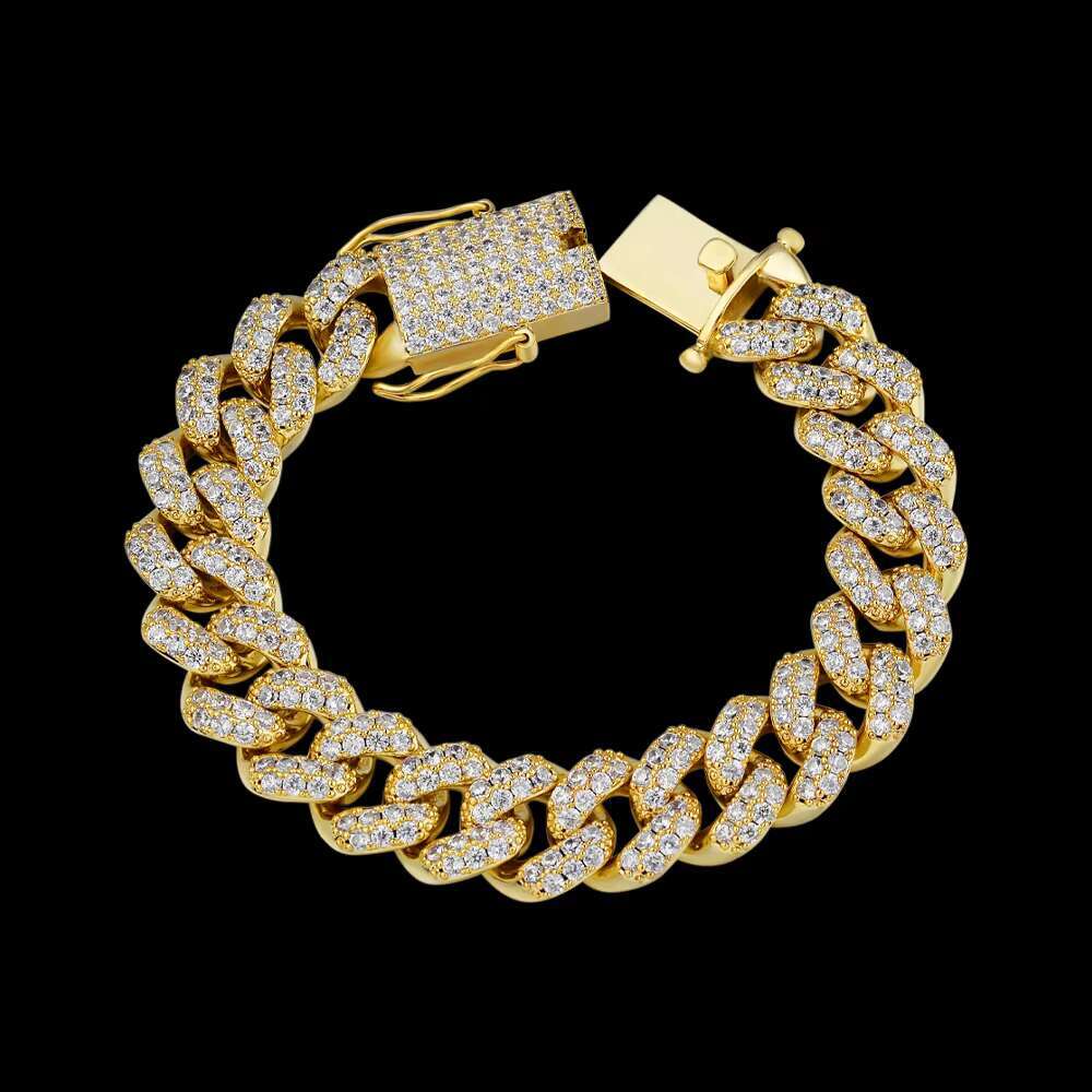 Hiphop Custom Jewelry VVS Moissanite 30Mm Gold Plated 925 Sterling Silver Cuban Chain Link Bracelet for Men