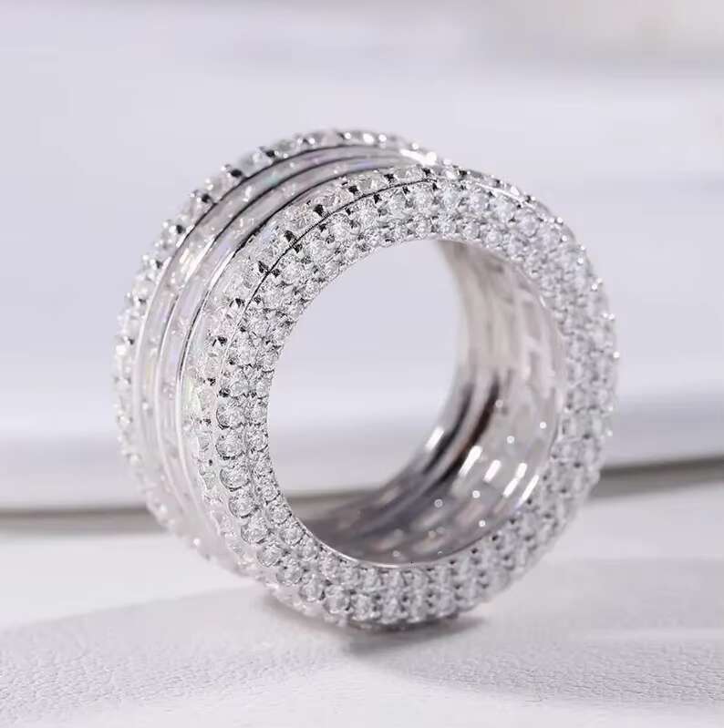 Shine Jewelry Double Layer Moissanite Diamond Hip Hop Ring Pass Diamond Tester VVS 925 Sterling Silver Moissanite Mens Ring