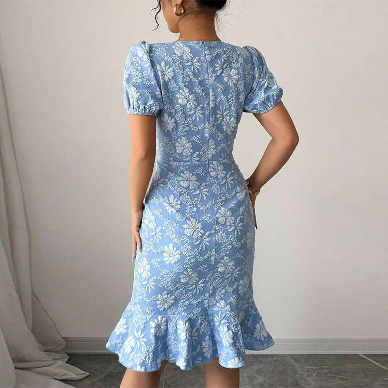 Summer Daisy Emed European and American Slim Fit Mermaid Dress Short Sleeve 2025 New Casual Fashion Trendy Clothing