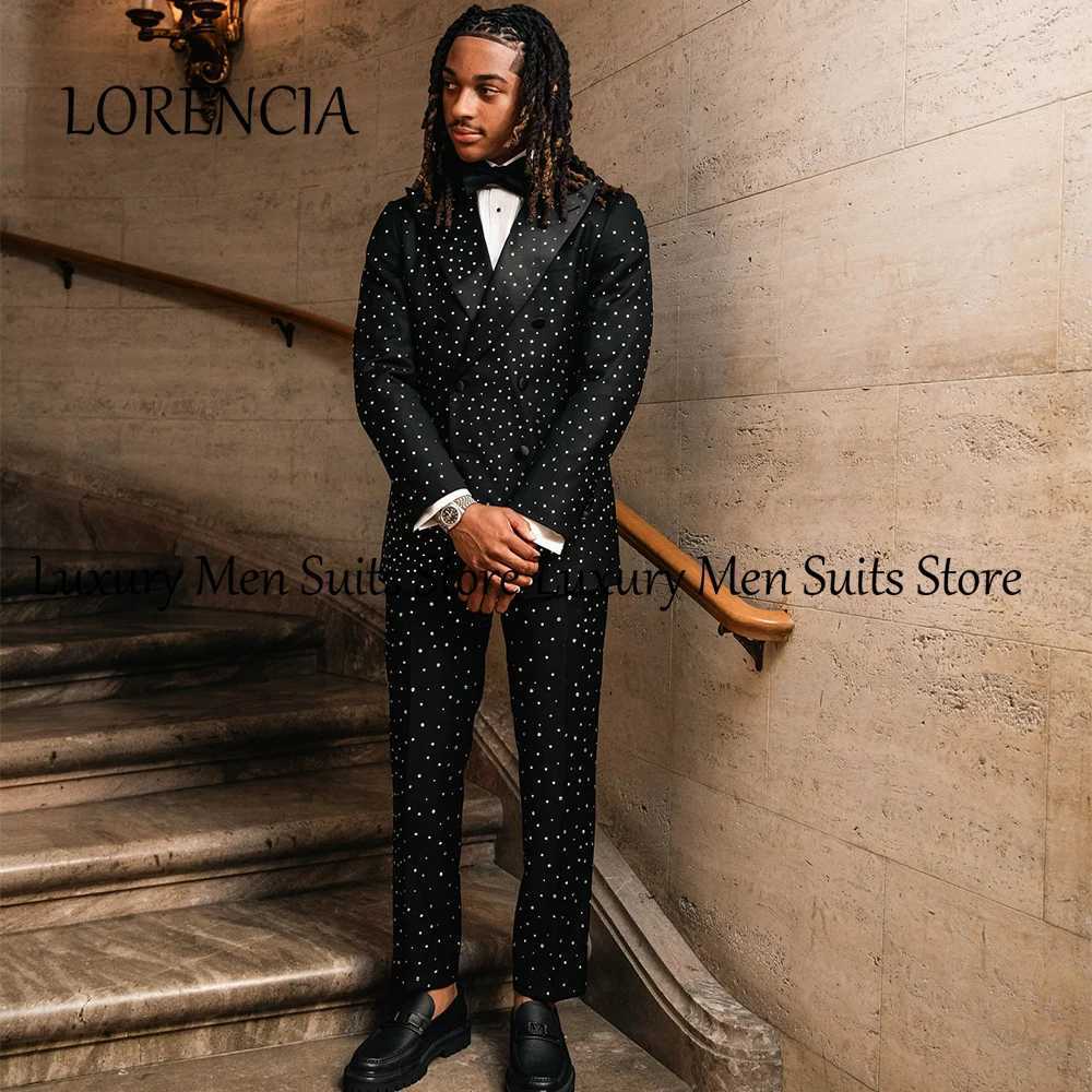 Sparkly Crystal Suits for Male 2 Pieces Double Breasted Groom Tuxedos Wedding Party Customized Blazer Pants robe mariage femme X250704
