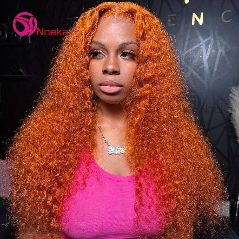 30 Inch Orange Ginger Human Hair Water 13x4 13x6 Hd Lace Deep Wave Frontal Wig Colored Transparent Curly Wigs For Women