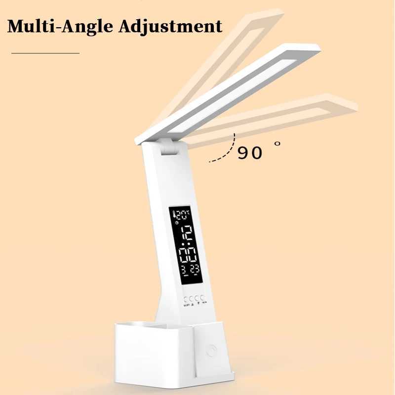 LED Desk Lamp USB Dimmable Touch with Calendar Temperature Clock Night Light Foldable Table Lamp for Study Reading LampXJ250703