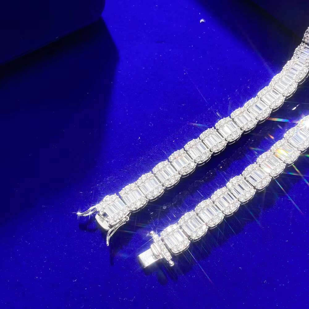 10MM New 14K Gold Plated Iced Out Cz Rectangle Moissanite Link Round Baguette Diamond Hip Hop Tennis Necklace