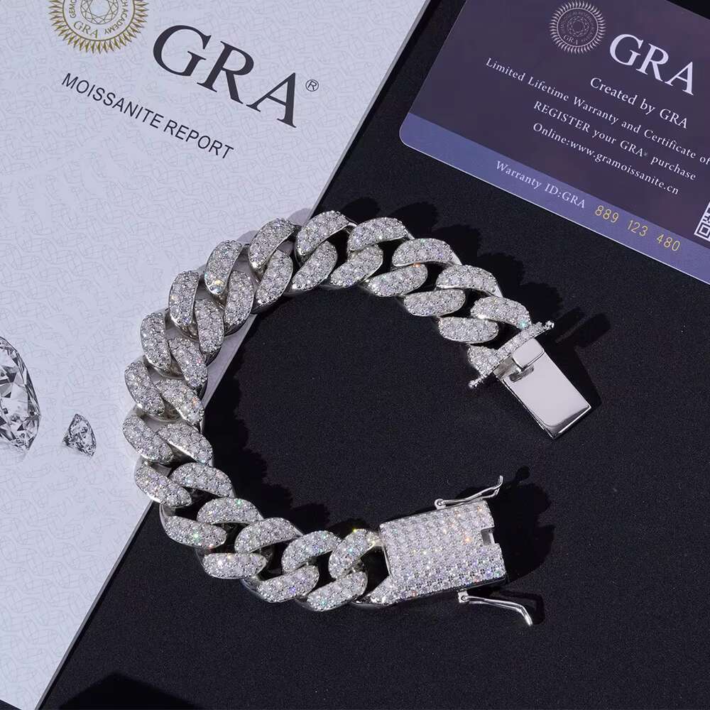 Hiphop Custom Jewelry VVS Moissanite 30Mm Gold Plated 925 Sterling Silver Cuban Chain Link Bracelet for Men