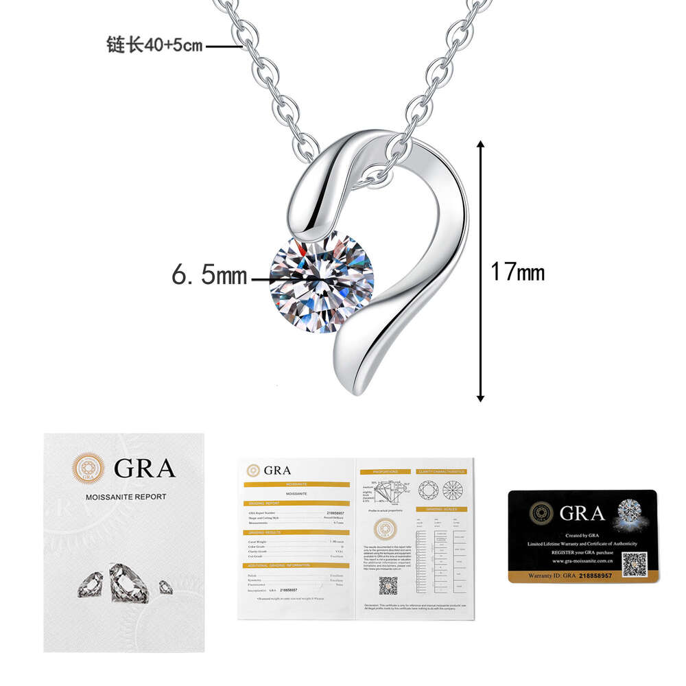 Weizi Jewelry Necklace S925 Pure S925ier Pendant Heart DeS925ign MoiS925S925anite Collarbone Chain d4e