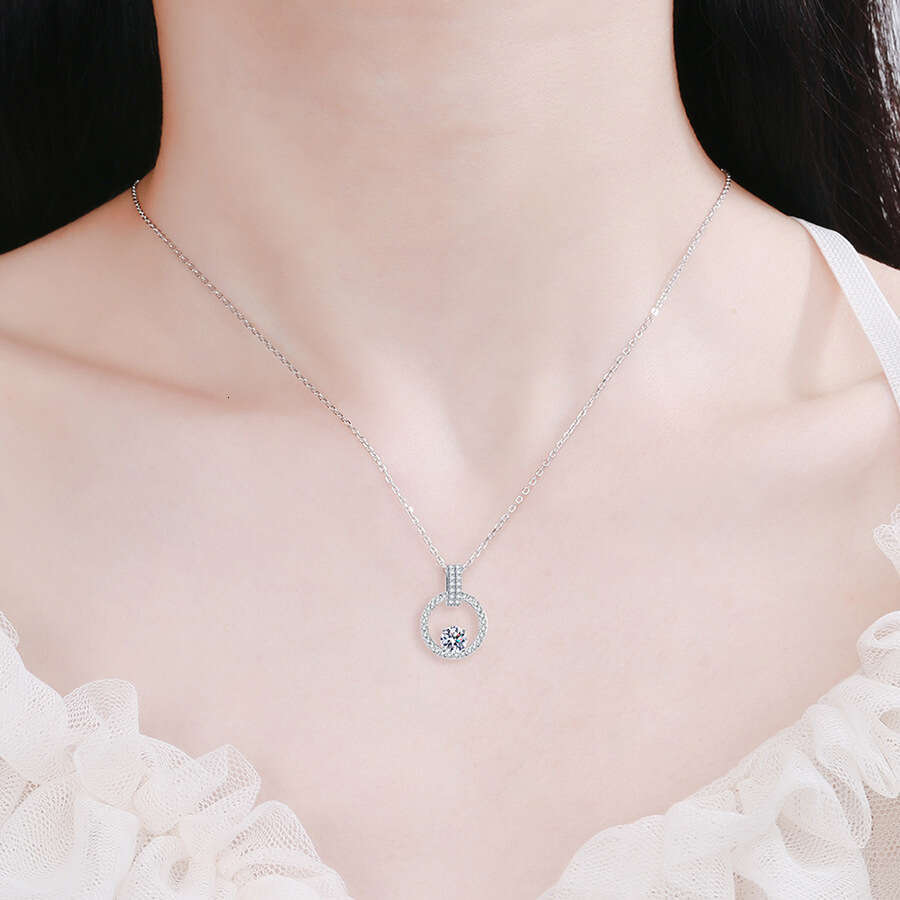 S925 Pure S925ier One caratS925 Necklace Padlock Round Pendant Micro Paved Full Dia MoiS925S925anite Clavicle Chain for Women 9e8