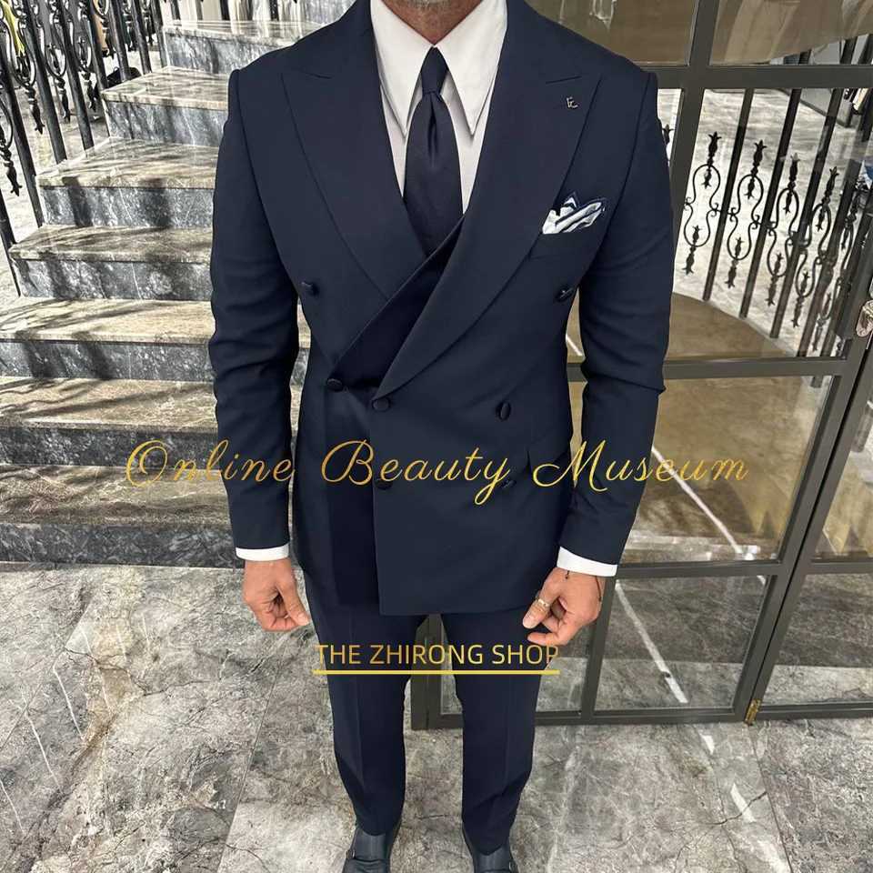 Luxury Mens 2-Piece Suit Jacket Pants Peak Lapel Blazer with Satin Straps for Wedding Birthday Cocktail Party Custom Tuxedo X250704