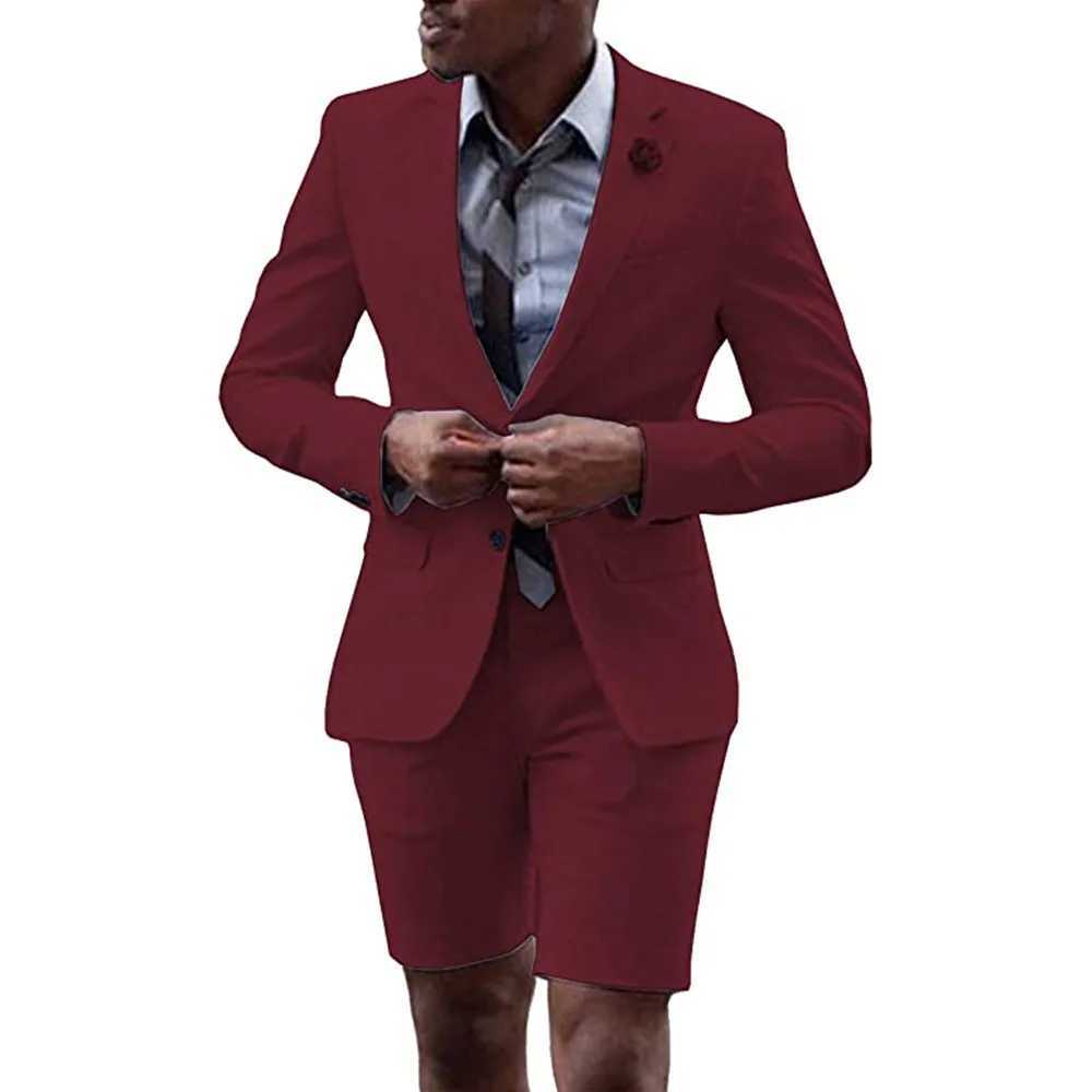 2 Pieces Mens Casual Suit Single Breasting Lapel Groomsmen with Short for Wedding (Blazer+Pants) X250704