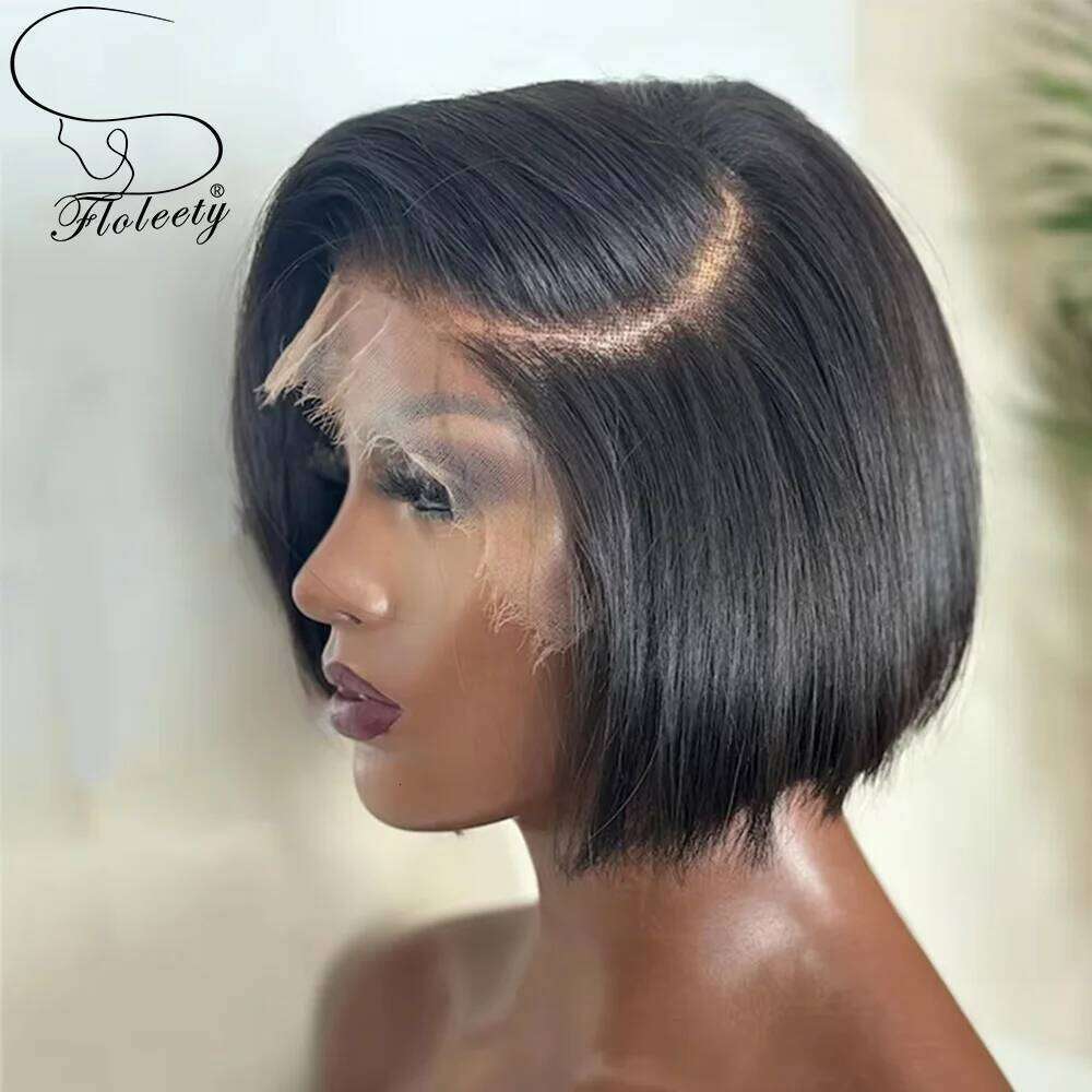 Straight Short 13x4 HD Frontal Human Hair Glueless Bob wig 4x4 Lace Closure Wigs For Women 180%