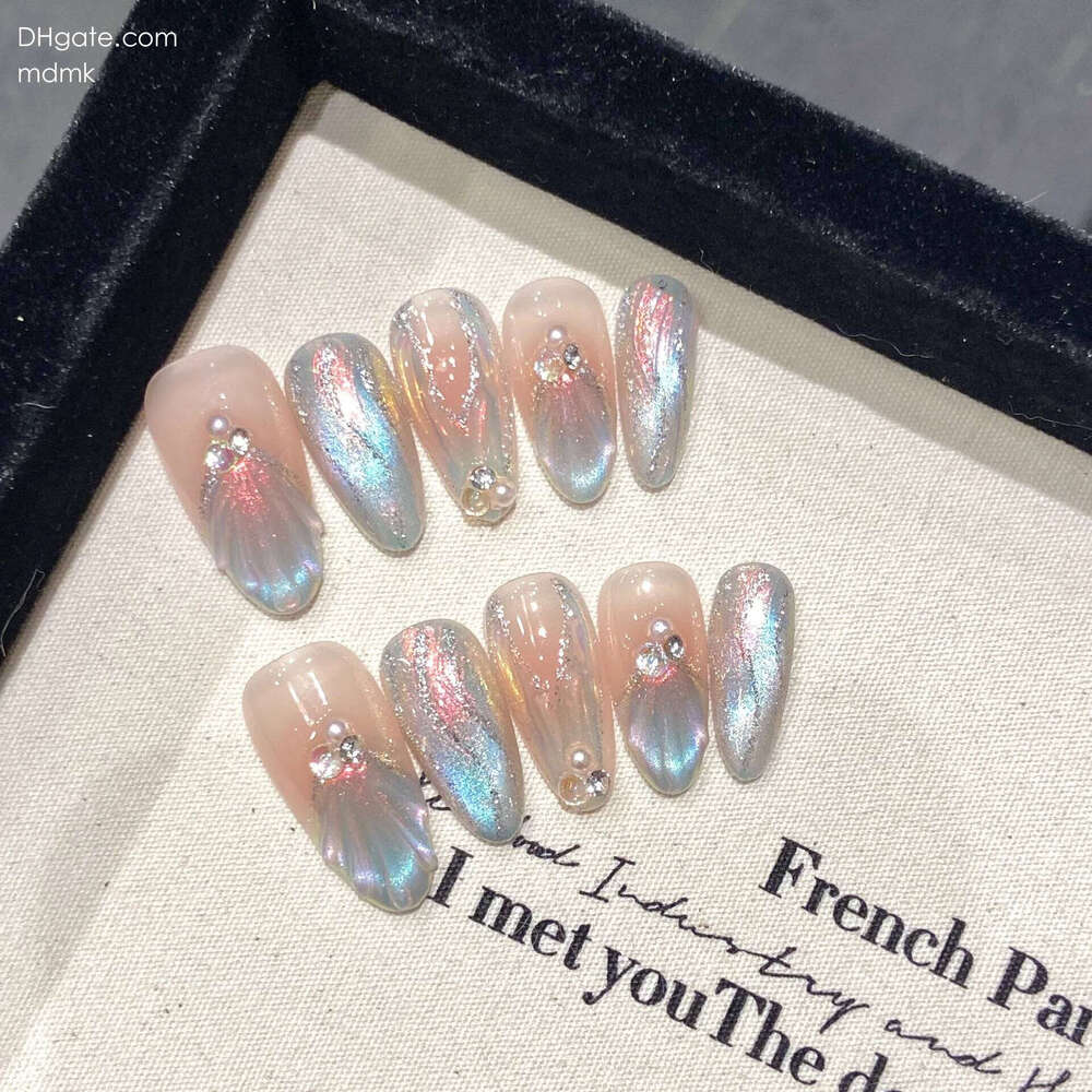 10Pcs Aurora Handmade False with Jelly Glue Long Al Fake Nail Art Shell Design Press on Nails Full Cover Manicure Tips X250704