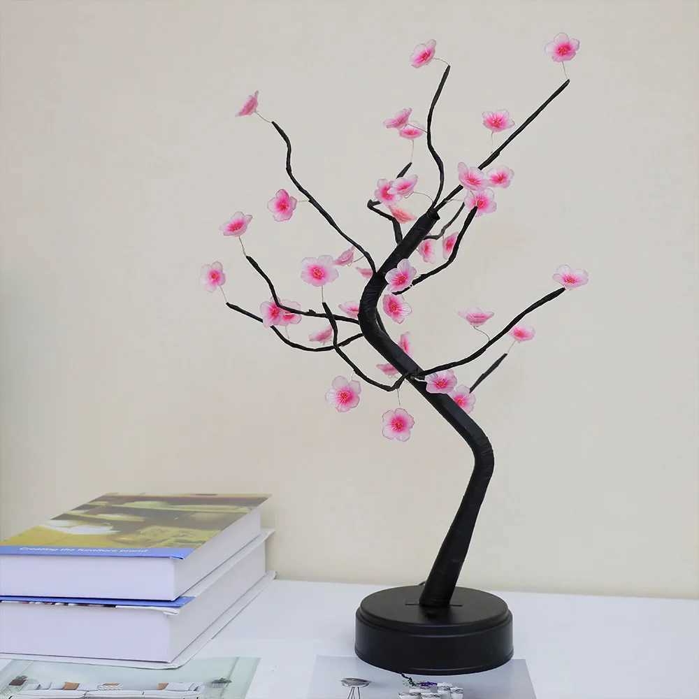 Home Decoration USB/Battery Powered Touch Switch Warm White Artificial Bonsai Cherry Blossom Desktop Tree LED Lamp LightXJ250703
