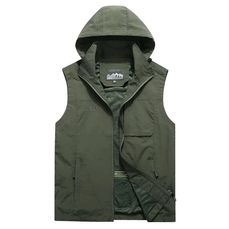 FGKKS Outdoor Casual Vest For Men Large Pocket Hooded Fashion Coat High Quality n Streetwear Men 250704