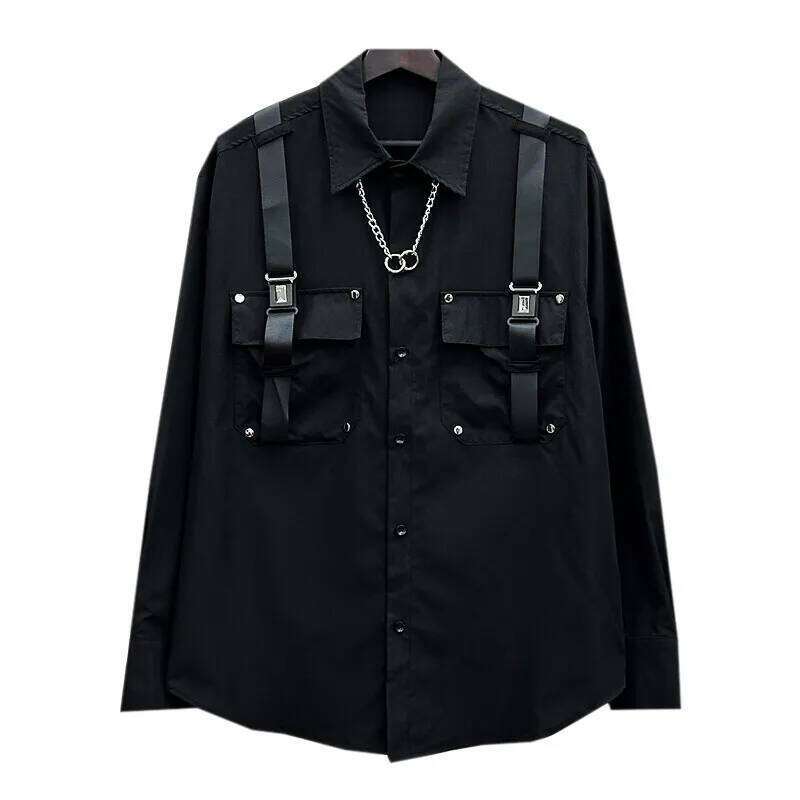 New Niche Design Fashion Brand Man Straps High-end Loose Fitting Long Blouse BF Women Shirts