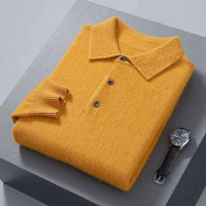 Pullover Men's Polo Neck 100% Mink Cashmere Knitted Sweater Casual Loose Large Size Long Sleeve 23 Winter Korean Version 250704