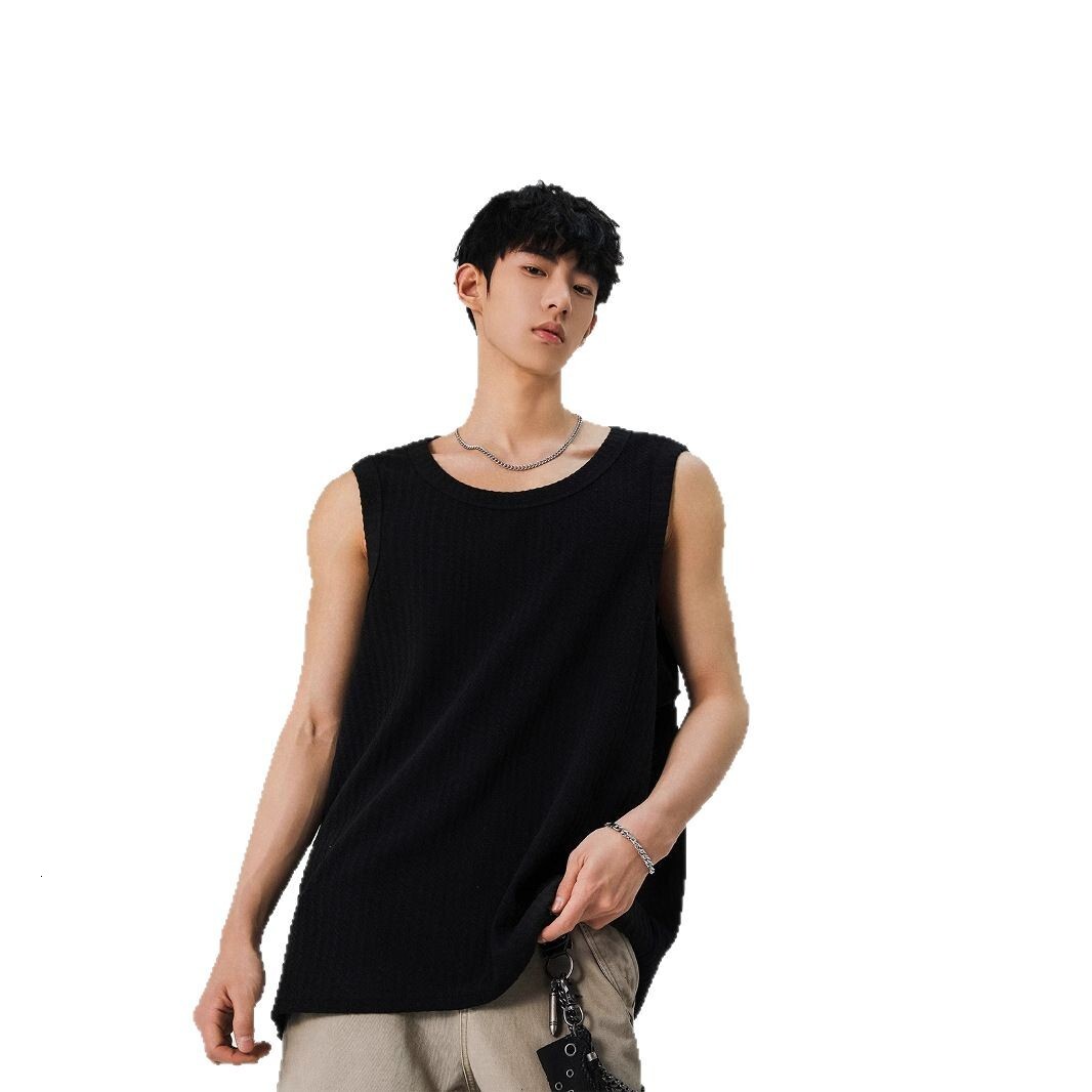 Textured White Tank Designer Short Sleeves Top For Men 2025 Summer New Simple Trendy Cross-shoulder Loose Casual Sleeveless T-shirt