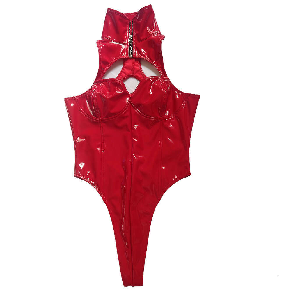 Sexy Lingerie Latex Ammonia Sexy Three-Dimensional Low-Cut Shapewear Gb60 Anime COSPLAY High-Slit Nightclub One-Piece Tight Women Lingerie