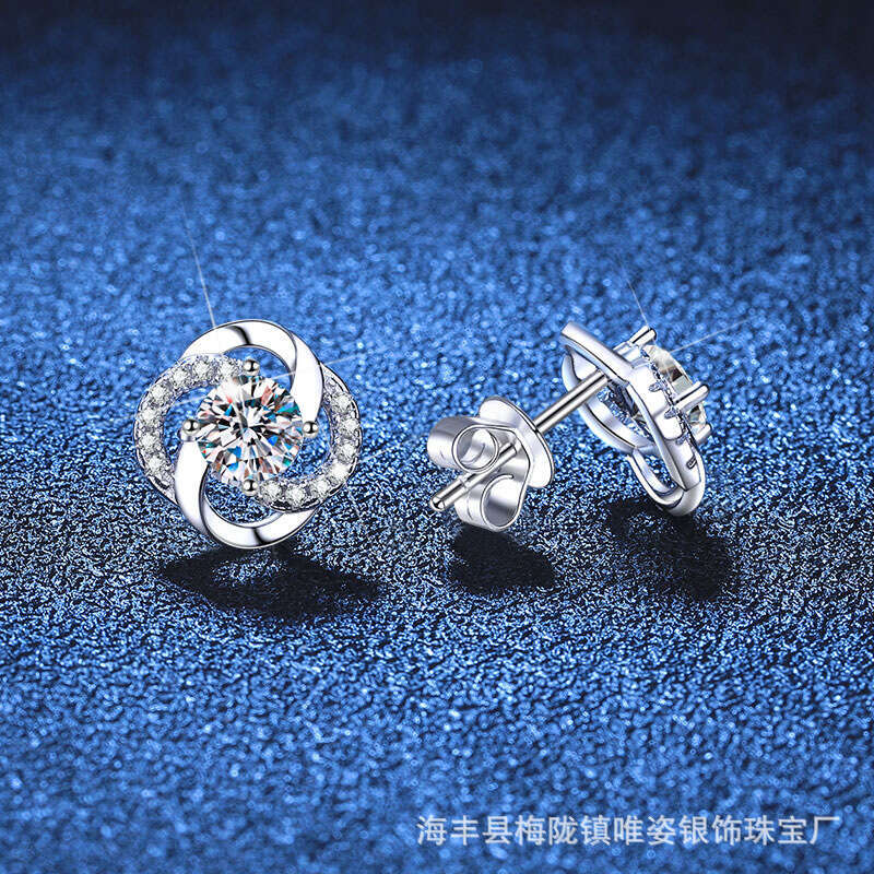S925 Pure S925ier for Women Four-Leaf Clover Elegant S925imple MoiS925S925anite EarringS925 1e1