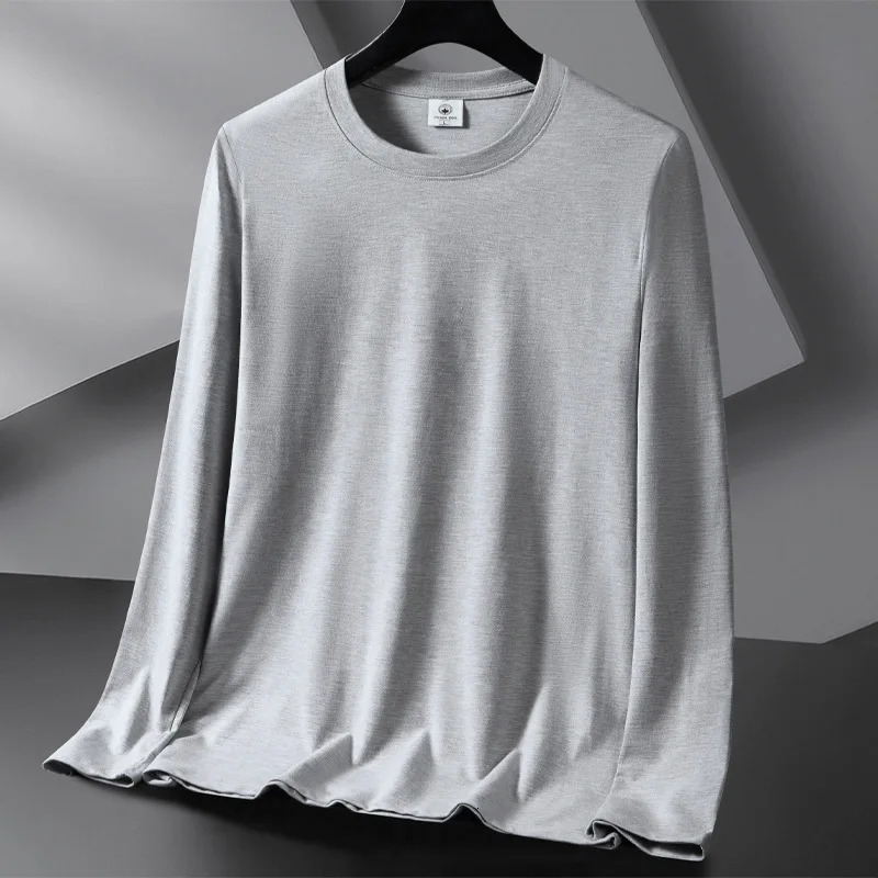 Mens Cotton T-shirt Long-sleeved Spring Autumn Solid Color Bottoming Shirt O-neck Universal Casual T-shirt Top Basic Style 250704