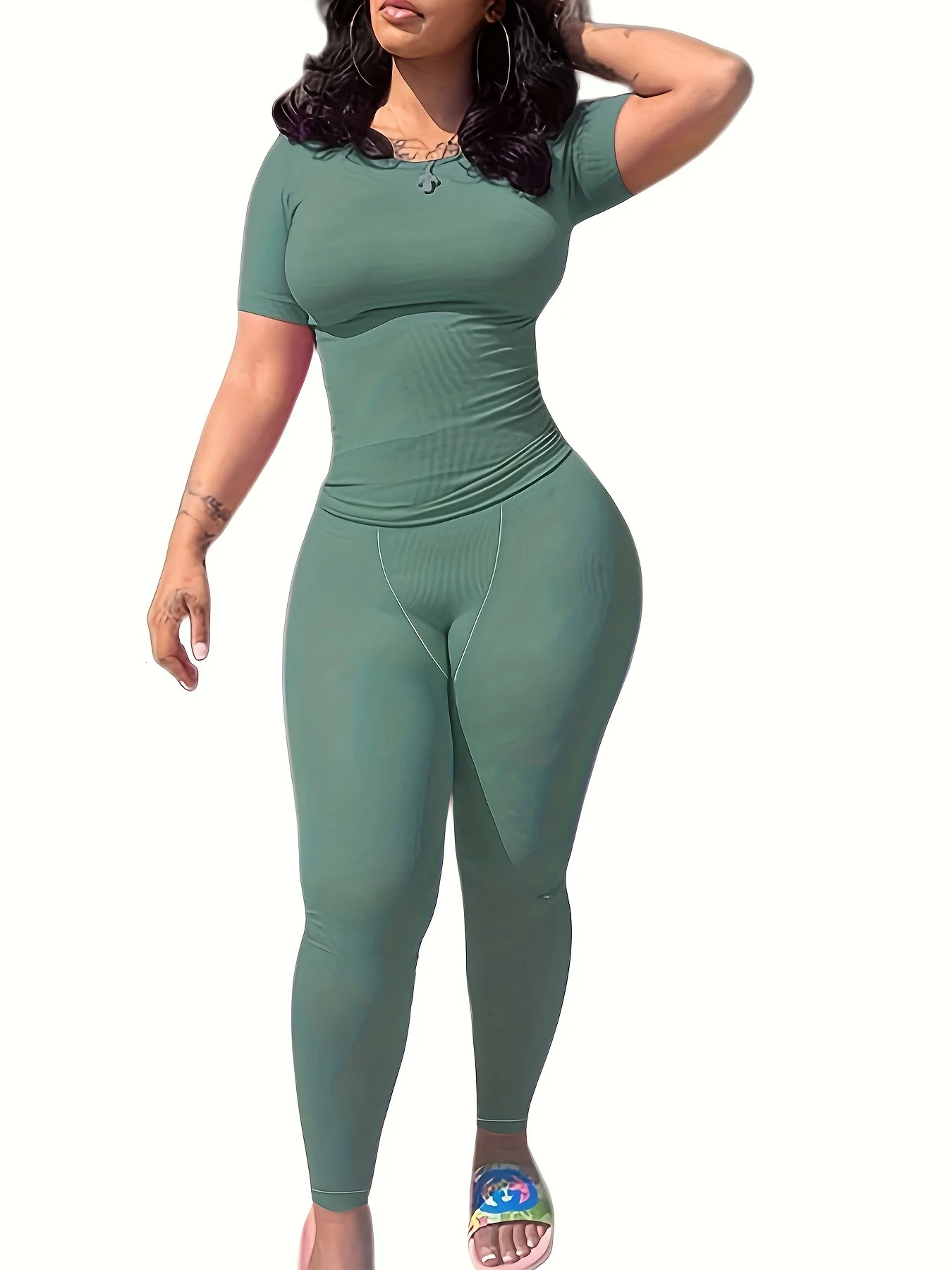 2 Piece Summer Shorts Set for Women with Ribbed Casual Lounge Wear Sleeve Top and Elastic Leggings Outfits 250704