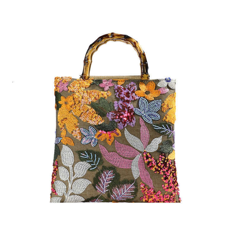 New Bamboo Knot Handbag High-End Colorful Sequin Women's Handheld Heavy Embroidery Trendy Evening Bag