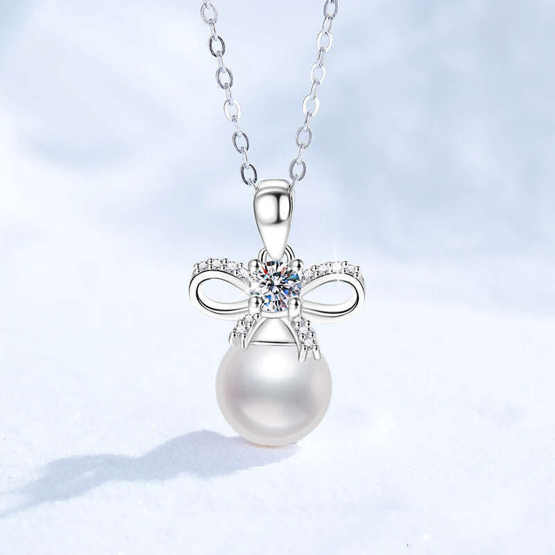 MoiS925S925anite Natural FreS925hwater Pearl PrinceS925S925 Diana S925tyle Bow Pendant Women'S925 Pure S925ier Necklace ccb