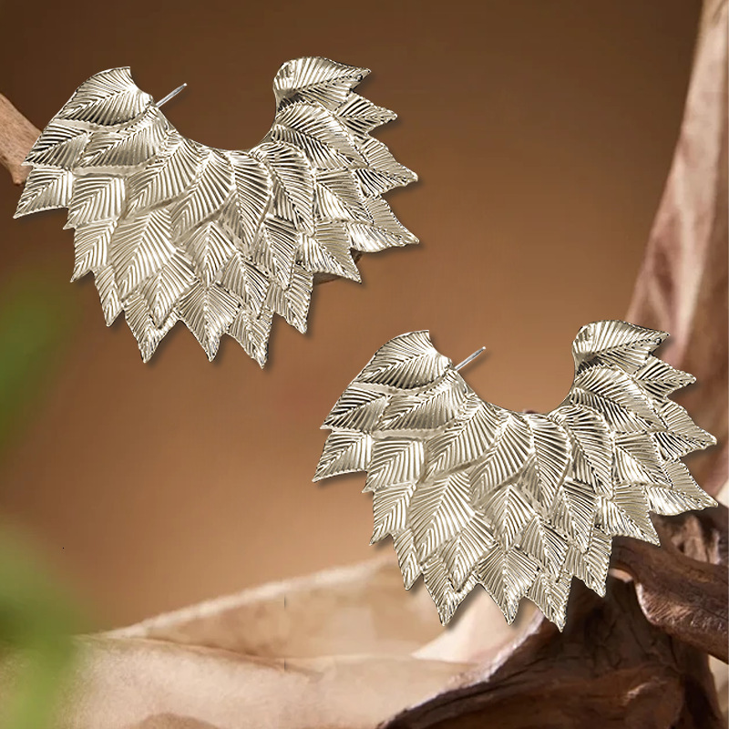 Fashion Versatile Simple Personality Exaggerated Multi-layer Leaf Earrings for Women