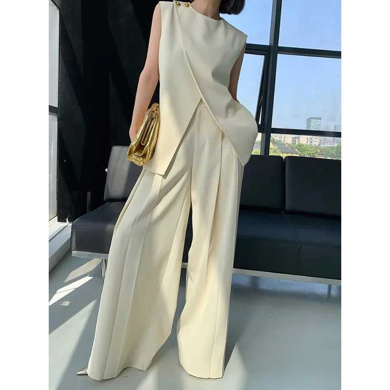 Deconstructed Slveless Vest Suit Set Women Summer Elegant Asymmetric Vest Wrinkle Resistant Avant Garde Office 2Piece Set X250704