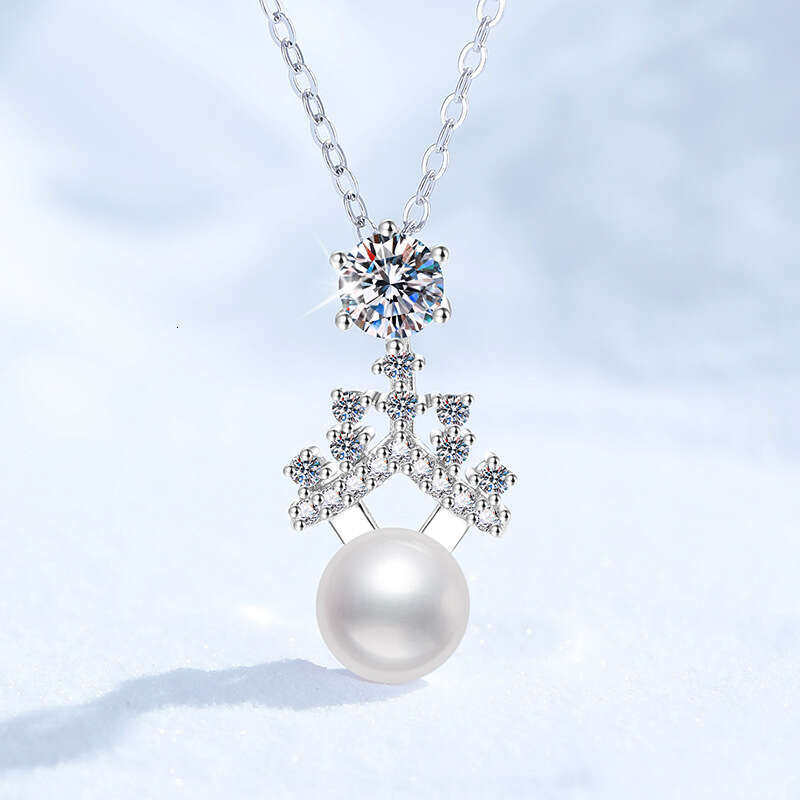 S925 Pure S925ier MoiS925S925anite Necklace for Women Natural FreS925hwater Pearl Pendant 5c4