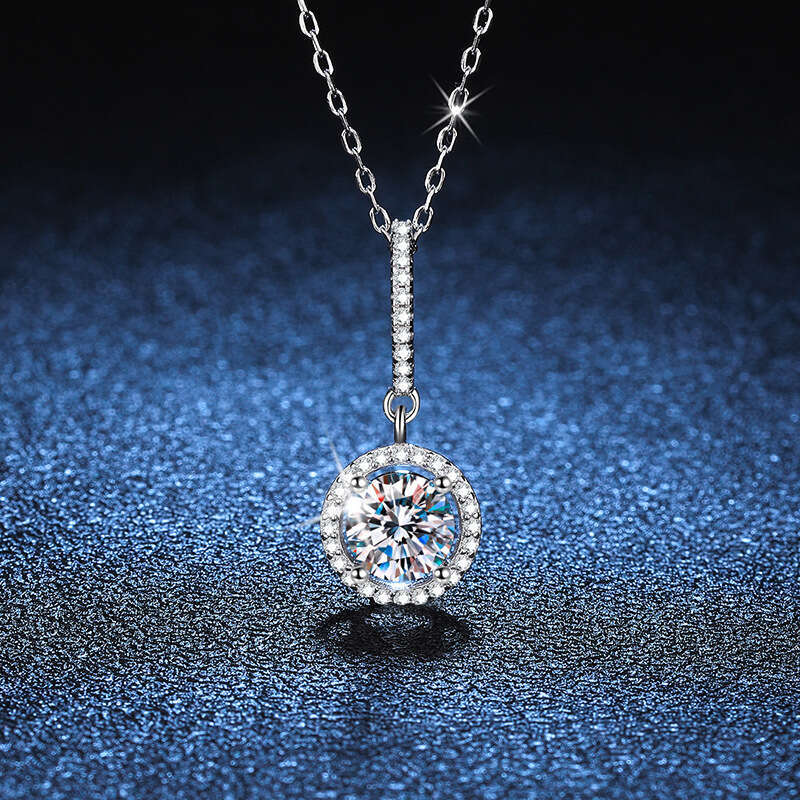 S925 Pure S925ier One caratS925 Necklace ClaS925S925ic Round Pendant Full Dia S925imple MoiS925S925anite Clavicle Chain Women 5cd