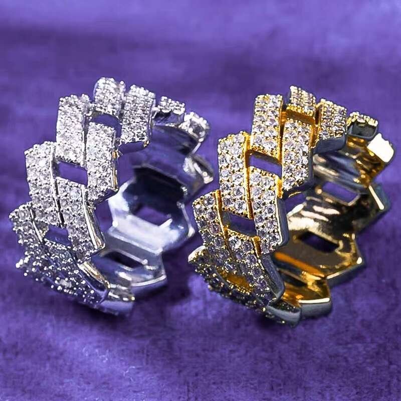 Pass Diamond Tester Hip Hop Bling D Color Moissanite Iced Out Mens 2 Rows Cuban Link Ring With 925 Sterling Silver GRA