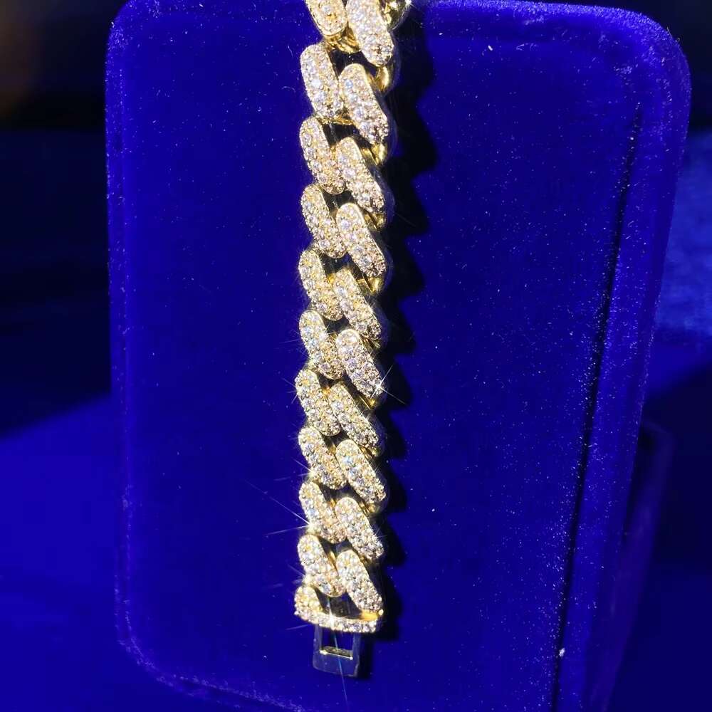 New Luxury Hip Hop Jewelry 12MM Iec Out Vvs D Moissanite Diamond 925 Silver Cuban Chian Bracelet for Men