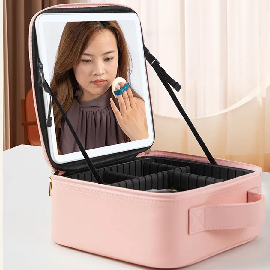 Smart LED Cosmetic Case with Mirror Cosmetic Bag Travel Makeup Bags for Women Fashion Portable Storage Bag Travel Makeup Bags 250729